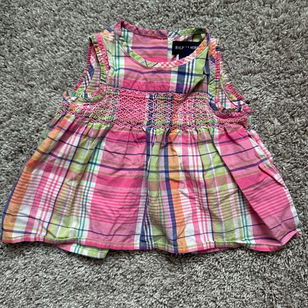 Ralph Lauren Pink Plaid Smocked Tank Top for Kids & Coral Tommy Hilfiger Shirt